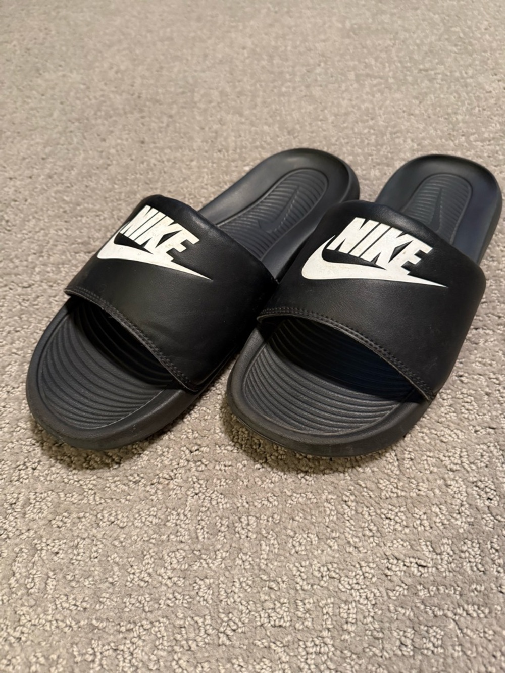 Nike Black Slides with White Logo